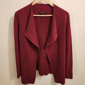 EILEEN FISHER Silk Blend Open Front Waterfall Drape Cardigan Sweater XS Burgundy